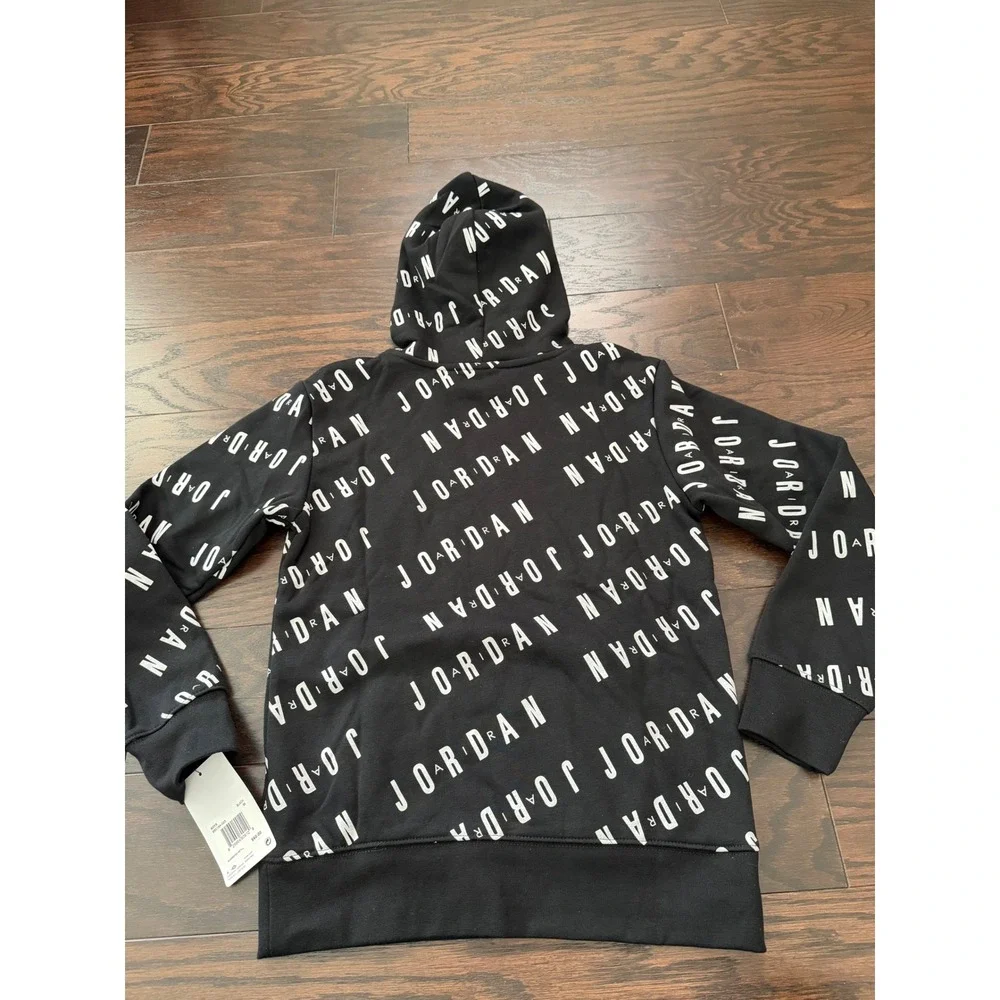 Jordan Boys All Over Print Pullover Hoodie Black White 95C184-023 Size M 10-12Y